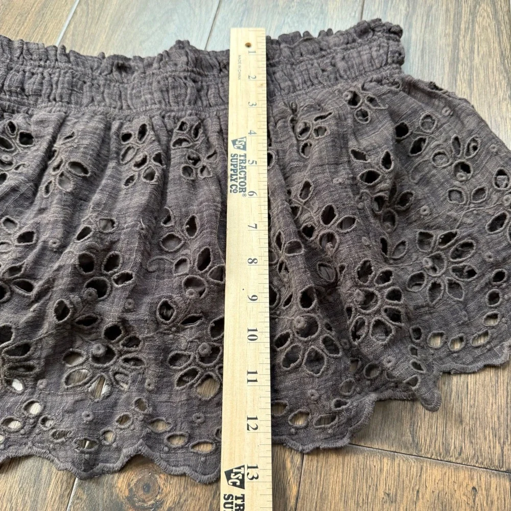 Free People FP One Crop Top Womens Small Brown Excellent Eyelet Off Shoulder‎